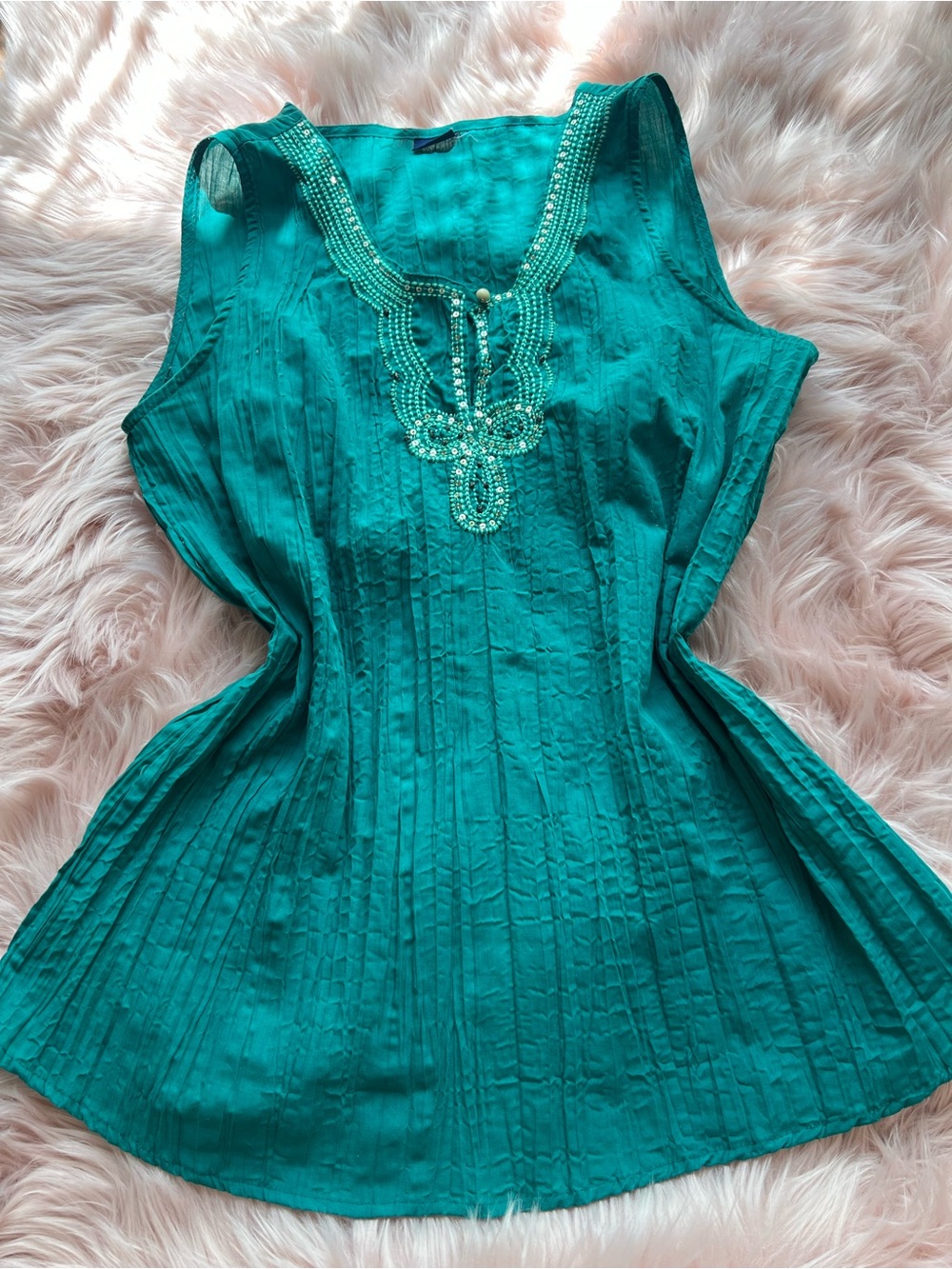 Plus Size Basic Editions Teal Beaded Sleeveless Camisole